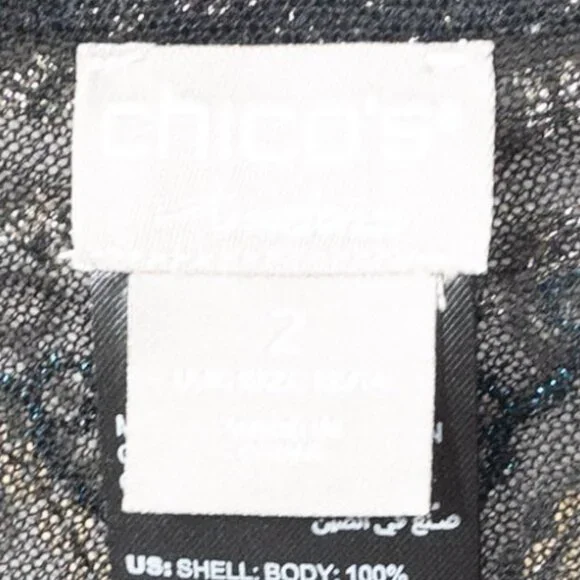 Chico's Sheer Open Jacket Travelers Collection Gold Black Geometric SZ L Sequin - Picture 10 of 11